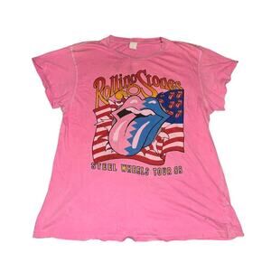 Madeworn Rolling Stones Band Tee Pink Distressed Medium Steel Wheels Tour ‘89